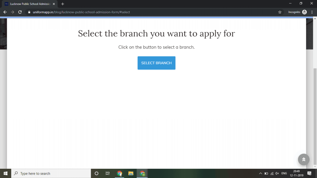 Step 1: Click here to select the branch