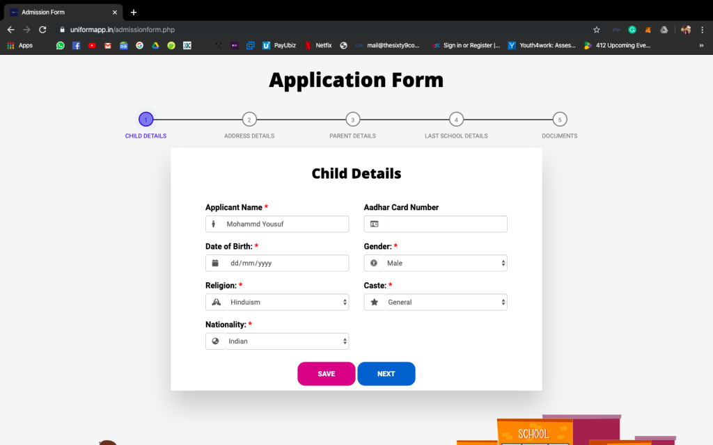 Step 6: Carefully and correctly fill the admission form online.